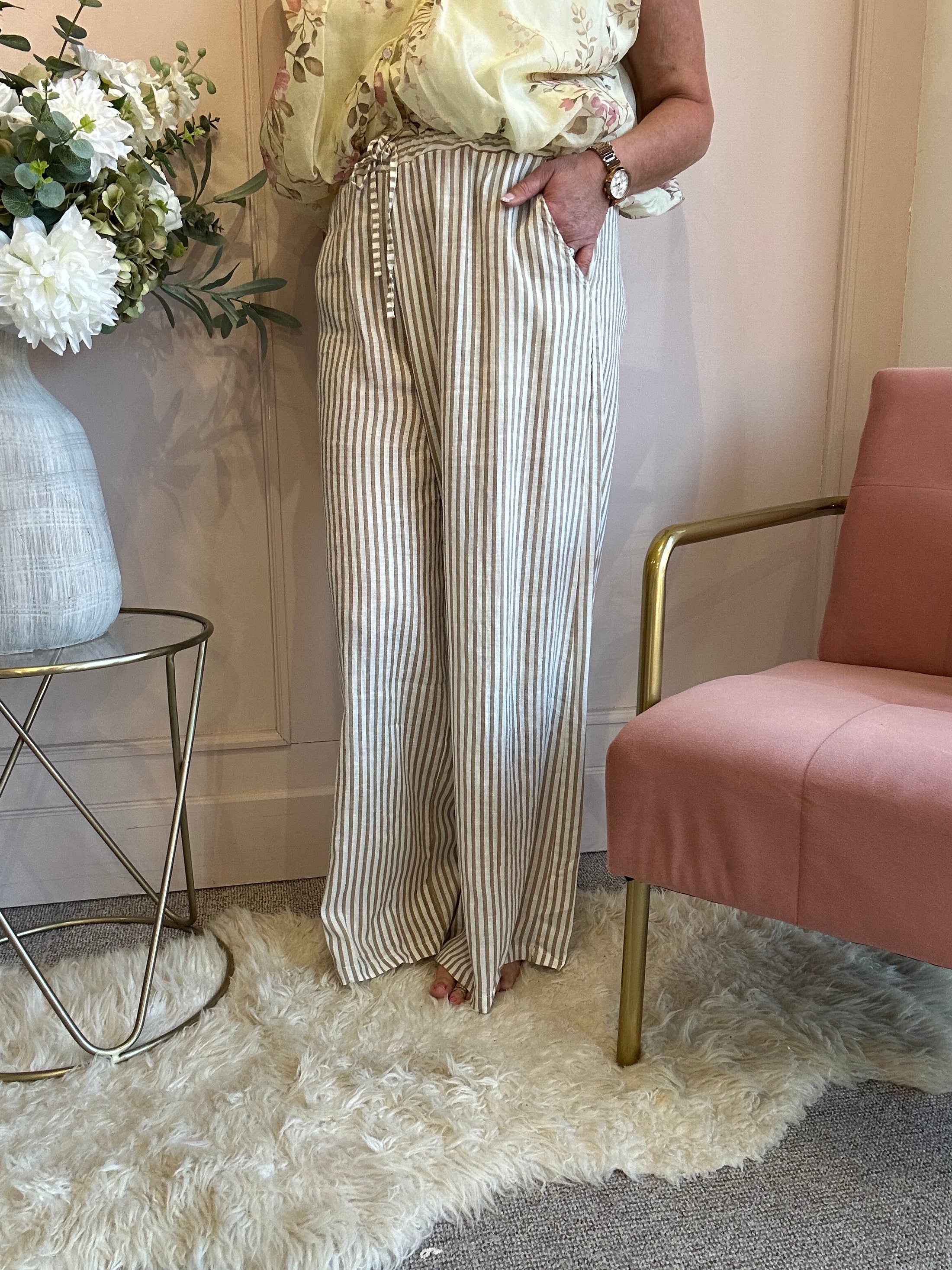 Dare To Stand Out Striped Pant - Beige/Cream - Wardrobe By Simone