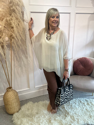 Floaty chiffon oversized top - Beige - Wardrobe By Simone