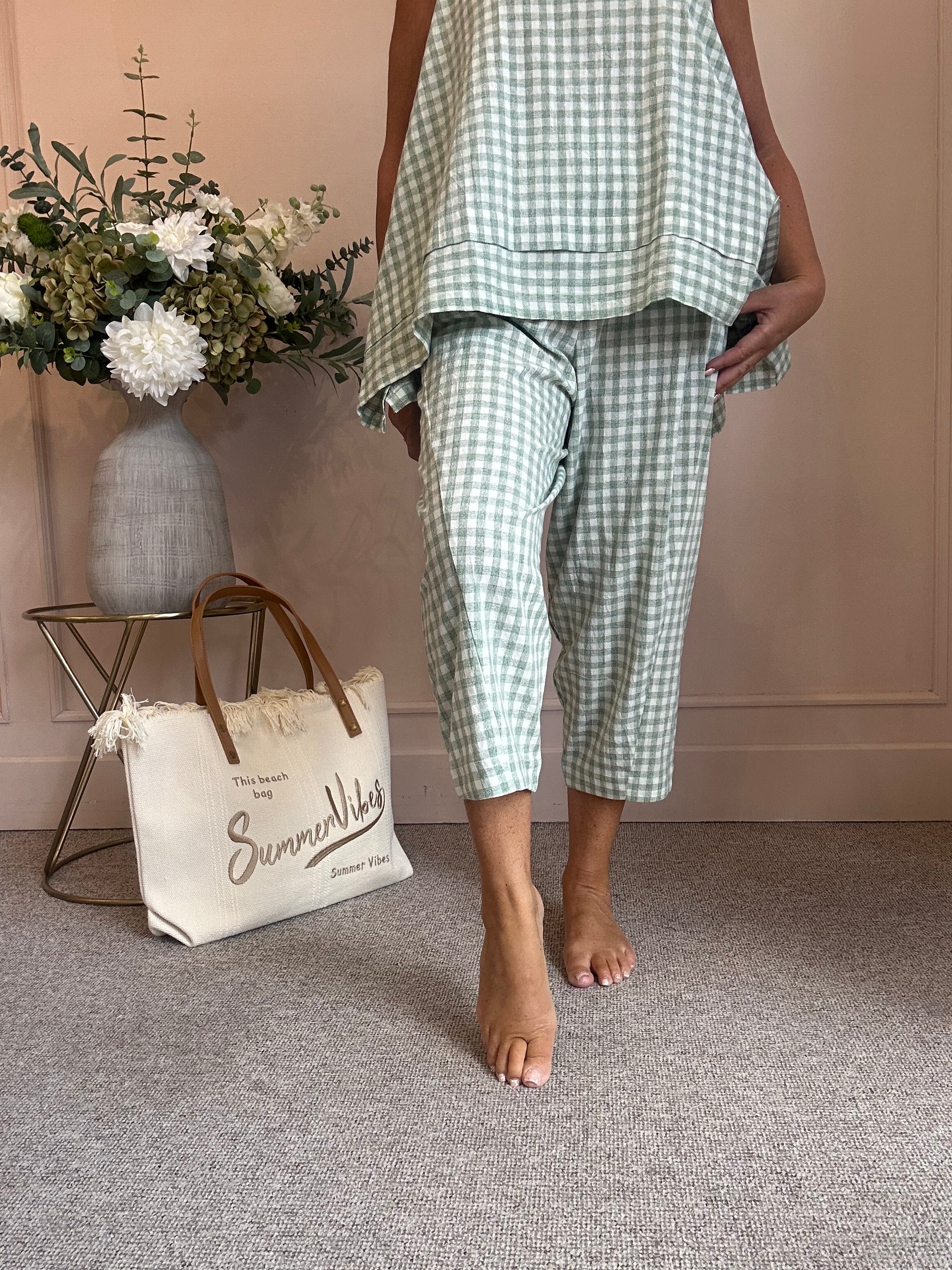 Gingham Pants - Sage Green One Size