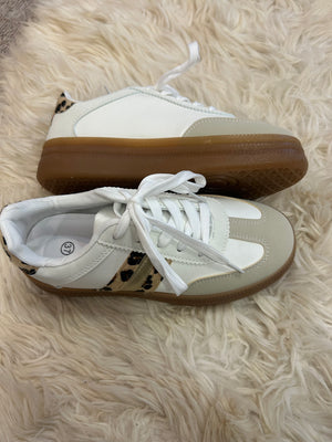 Leopard Detail & Chunky Sole Trainer - White - Wardrobe By Simone