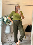 Load image into Gallery viewer, Belted Leaf Embossed Pant - Olive Green
