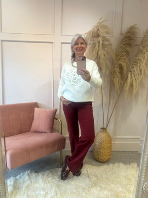 Flower & Silver Gems Jumper - Cream
