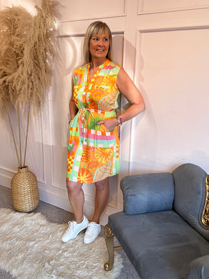 Multi Retro Midi Dress - Orange/Mix