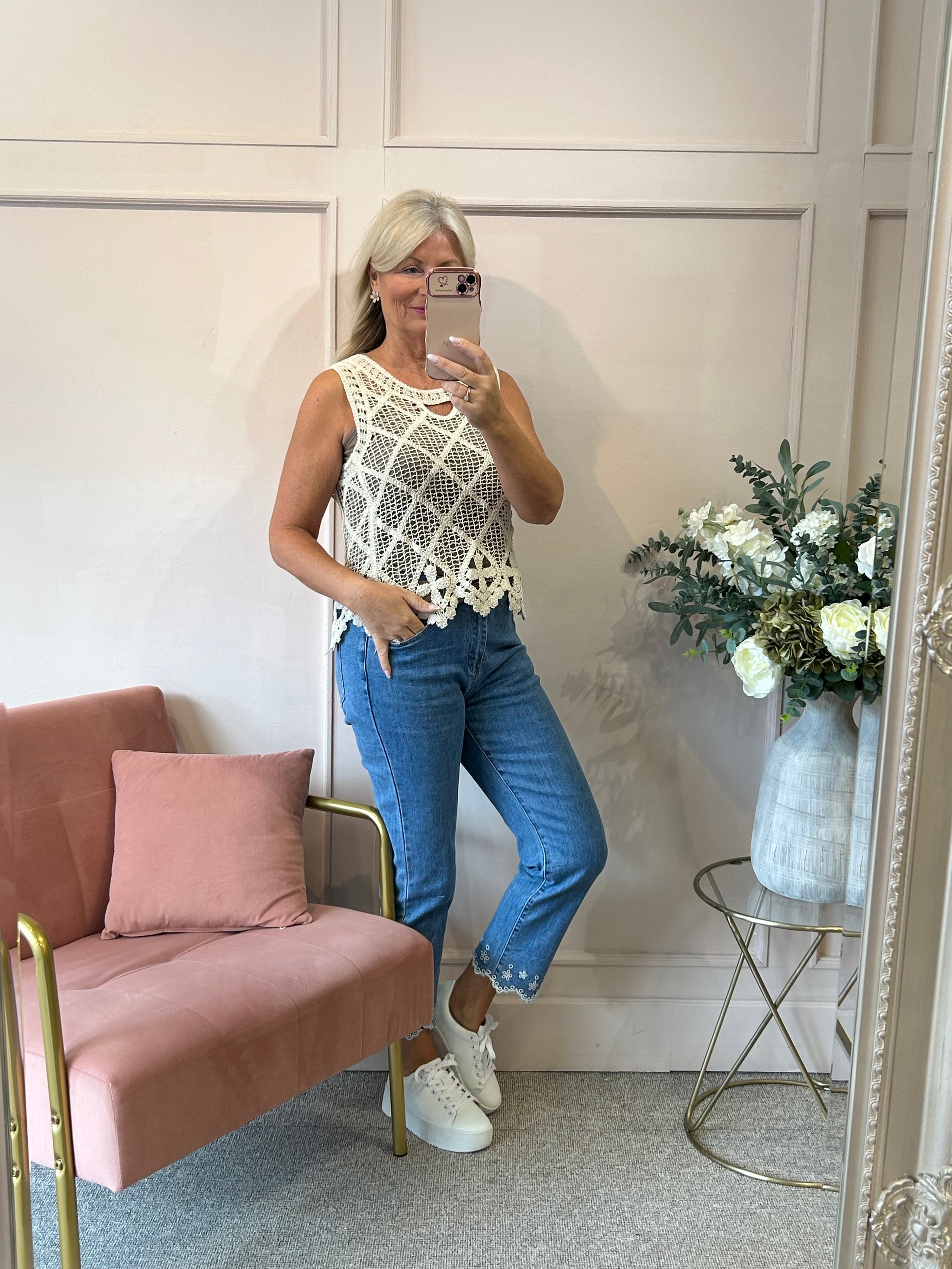 Boho Crochet Sleeveless Top - Beige - Wardrobe By Simone