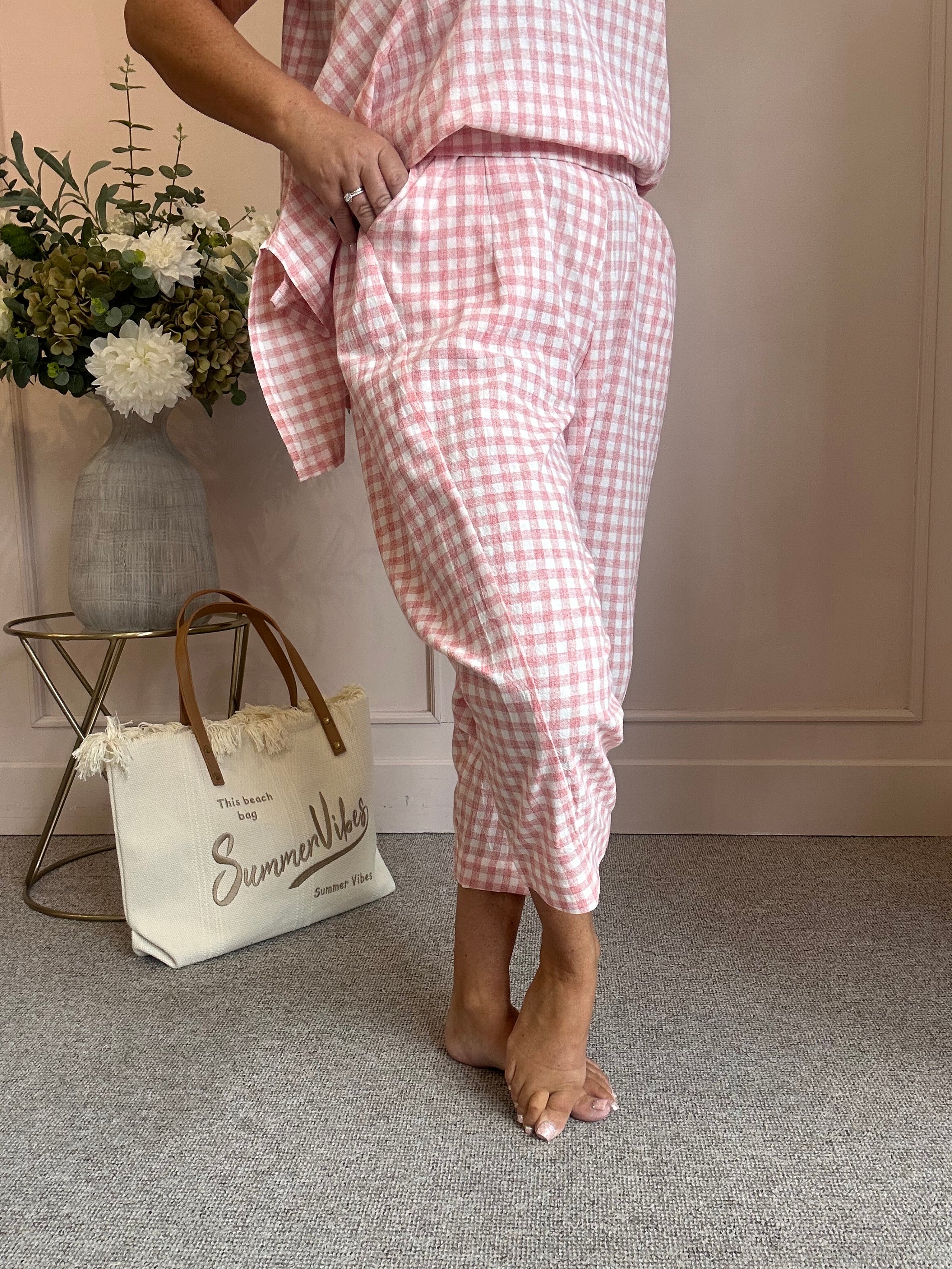 Gingham Pants - Pale Coral One Size