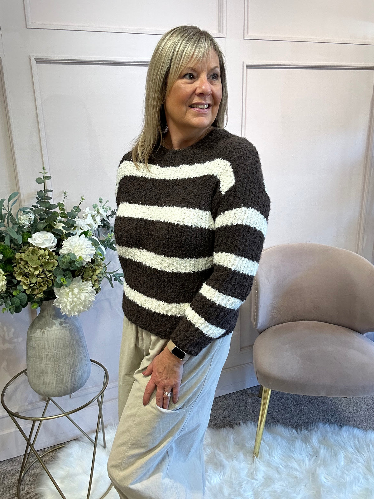 Striped Soft Jumper - Chocolate/Cream