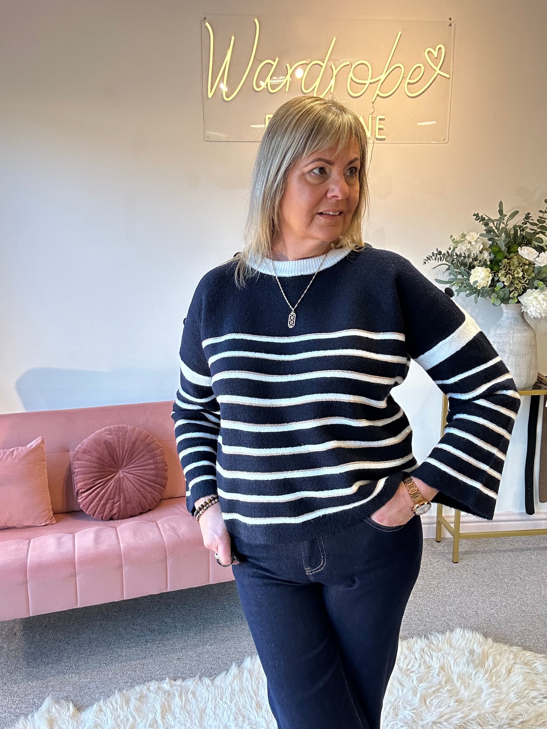 Striped Jumper - Navy/White