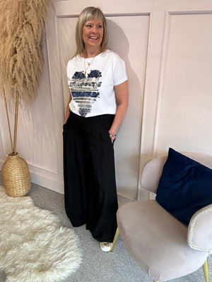 Navy Heart & Flecks Of Silver T Shirt - White - Wardrobe By Simone