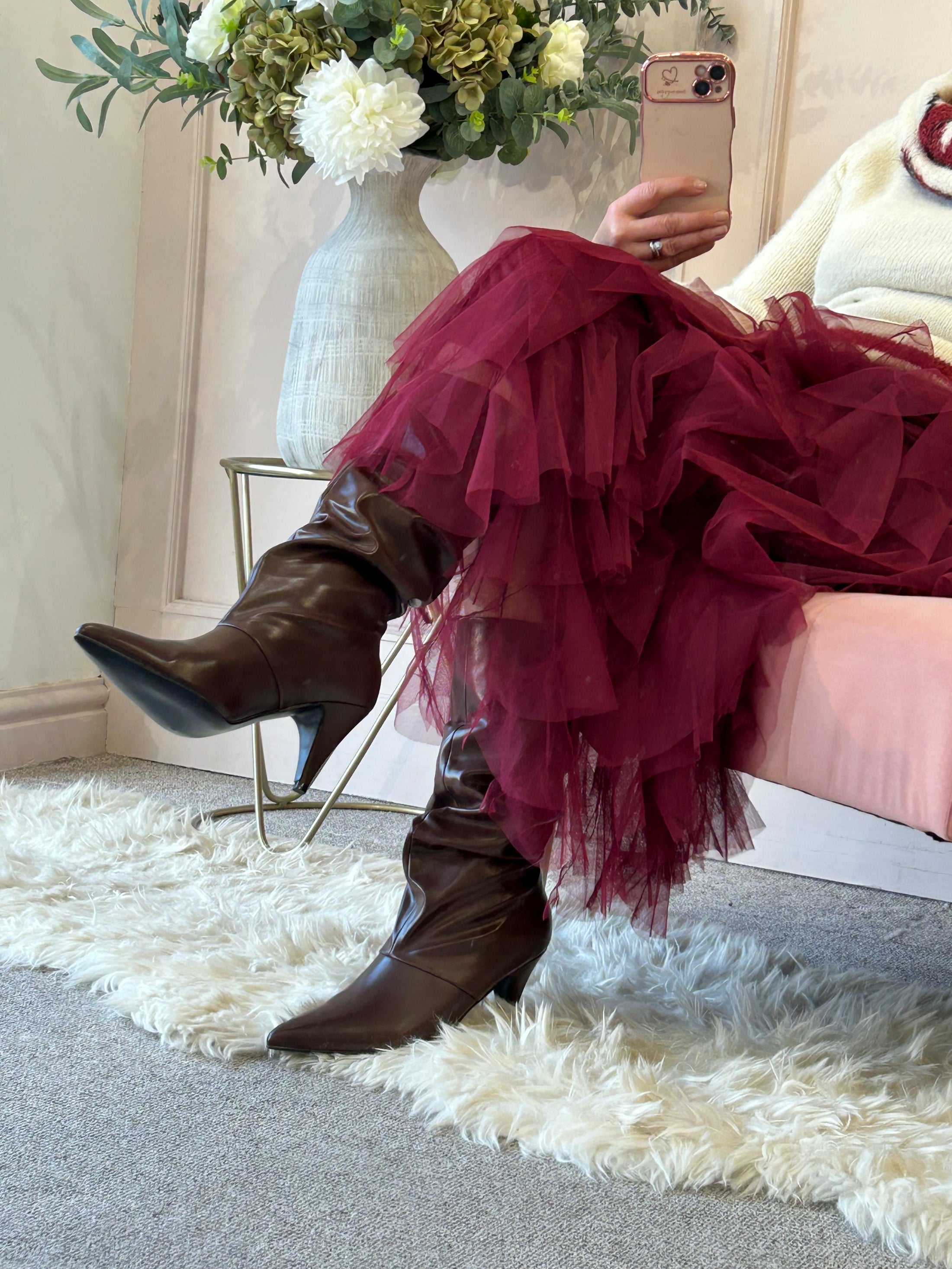 Ruched Pull On Boot - Brown