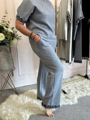 Swirl Detail Jumper & Pant Set - Grey