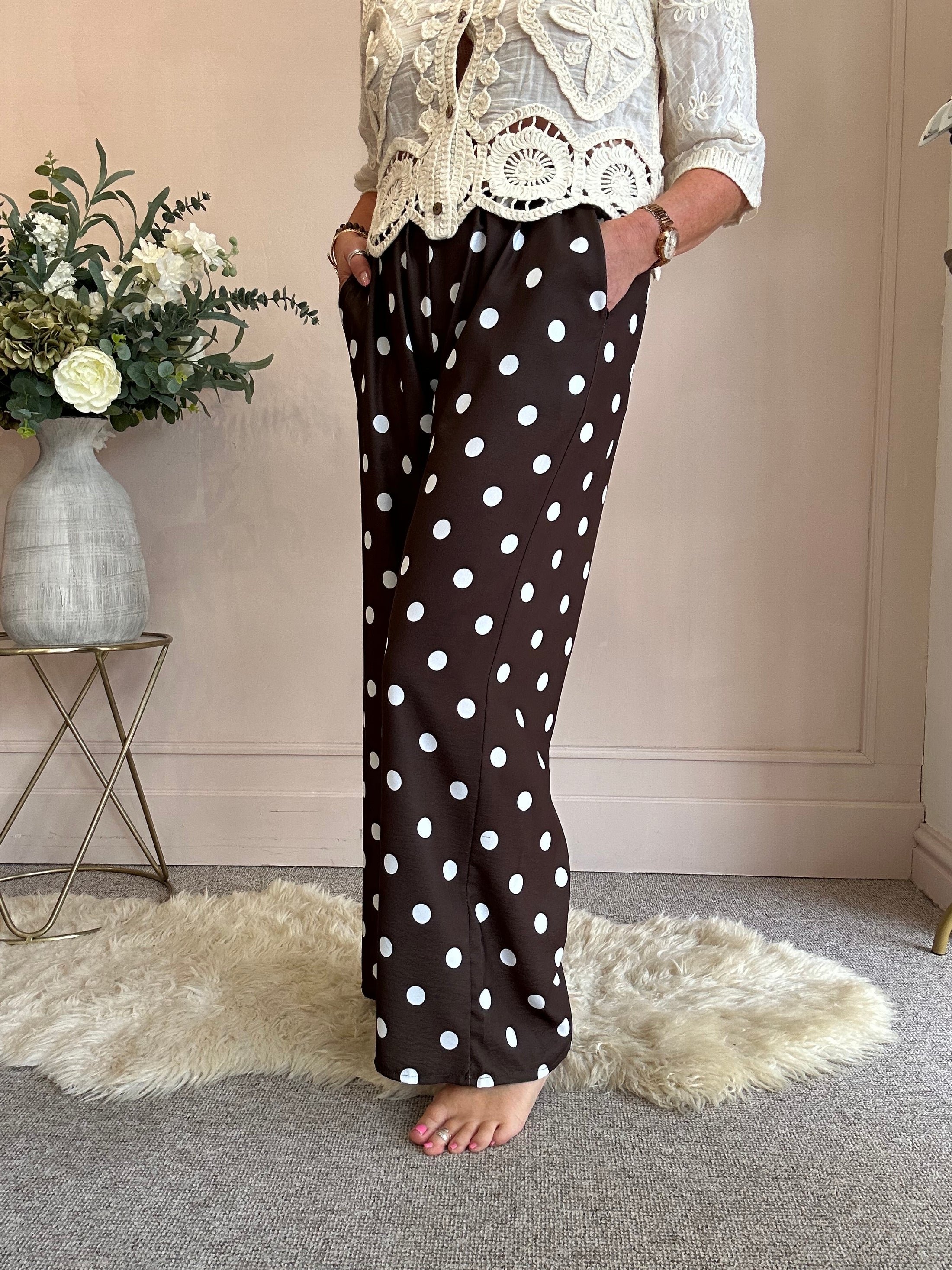 Trouser Polka Dot Belted - Brown/Cream One Size