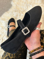 Mary Jane Iconic Strap Diamante Buckle - Black - Wardrobe By Simone