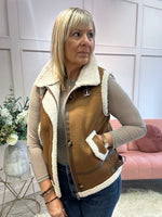 Faux Sheep Skin Gilet - Brown