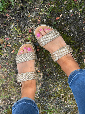 Lottie Gold Weave Band Sandal - Gold