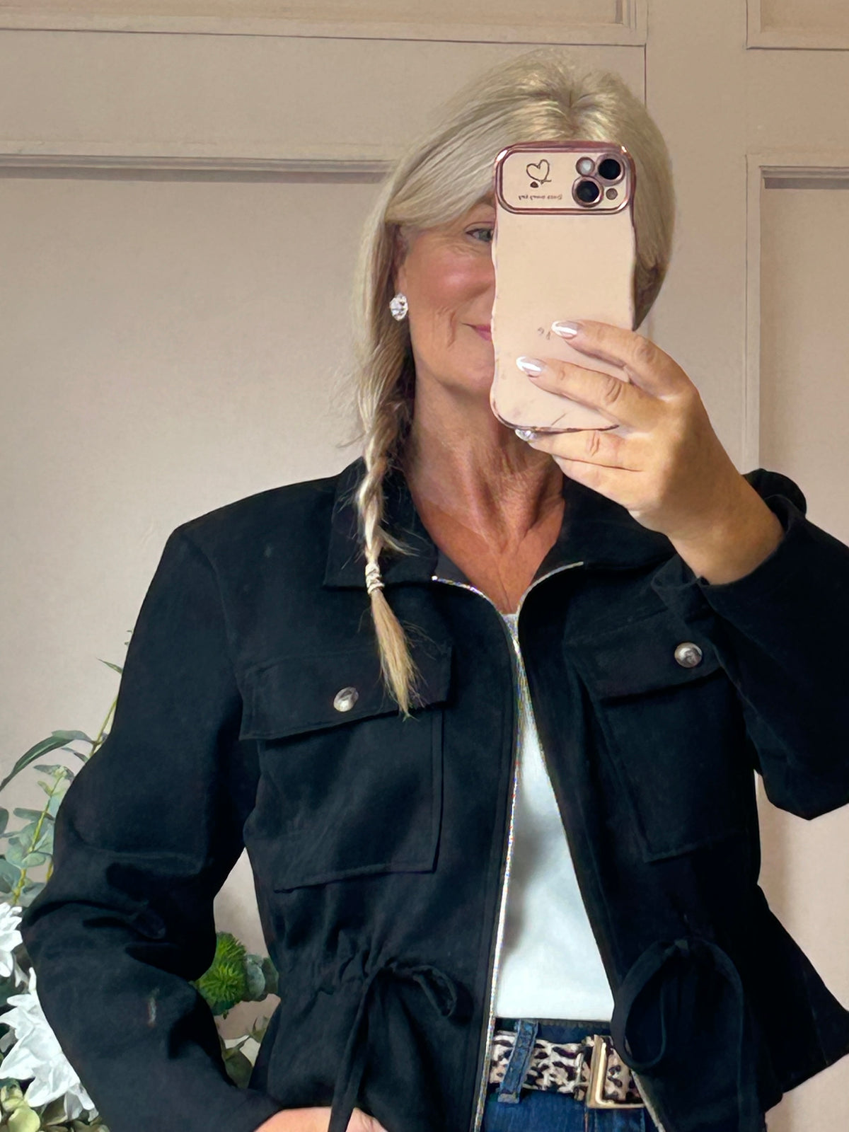 Pull Tie Suedette Jacket - Black