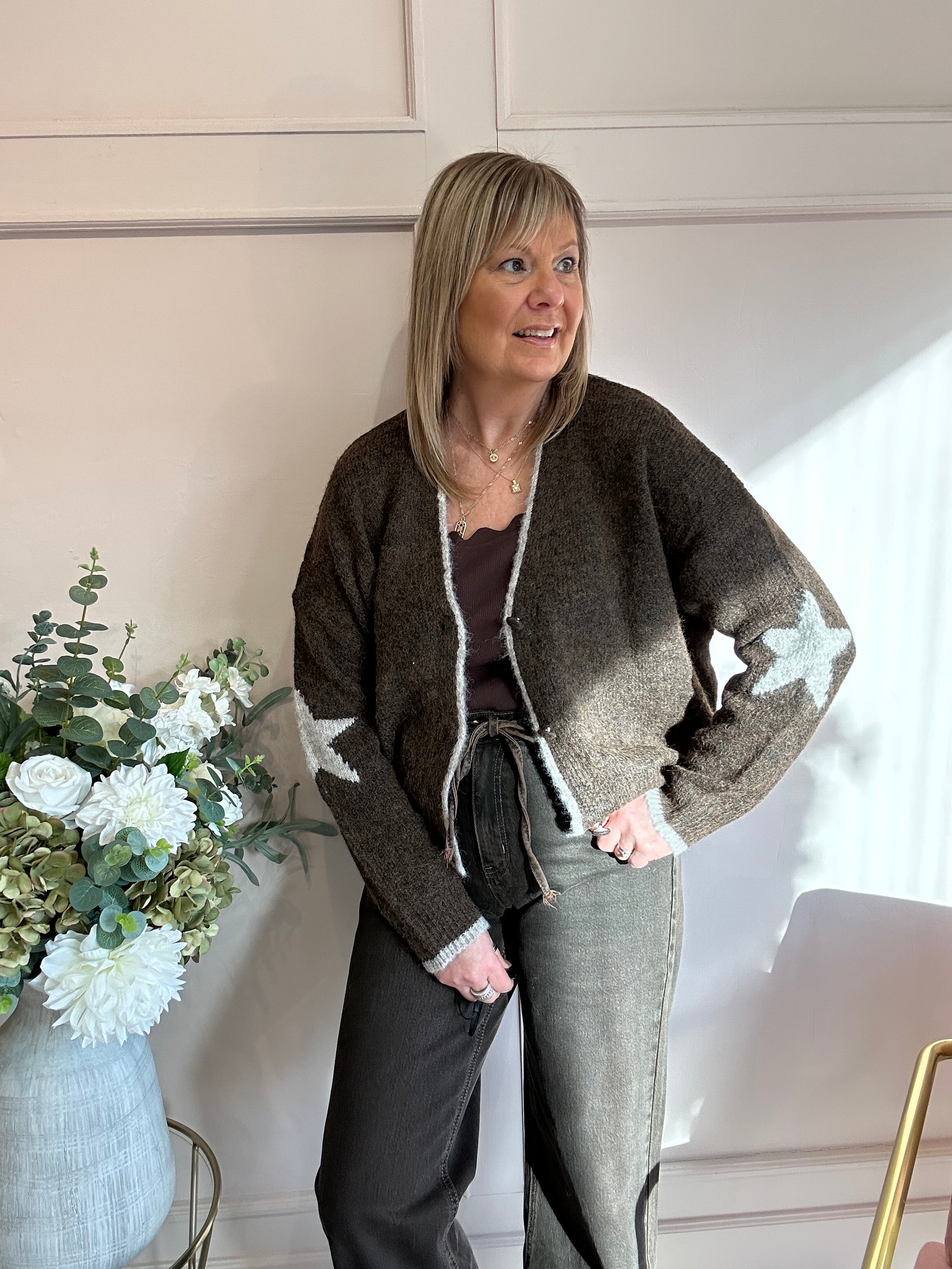Star Cardigan - Brown/Beige