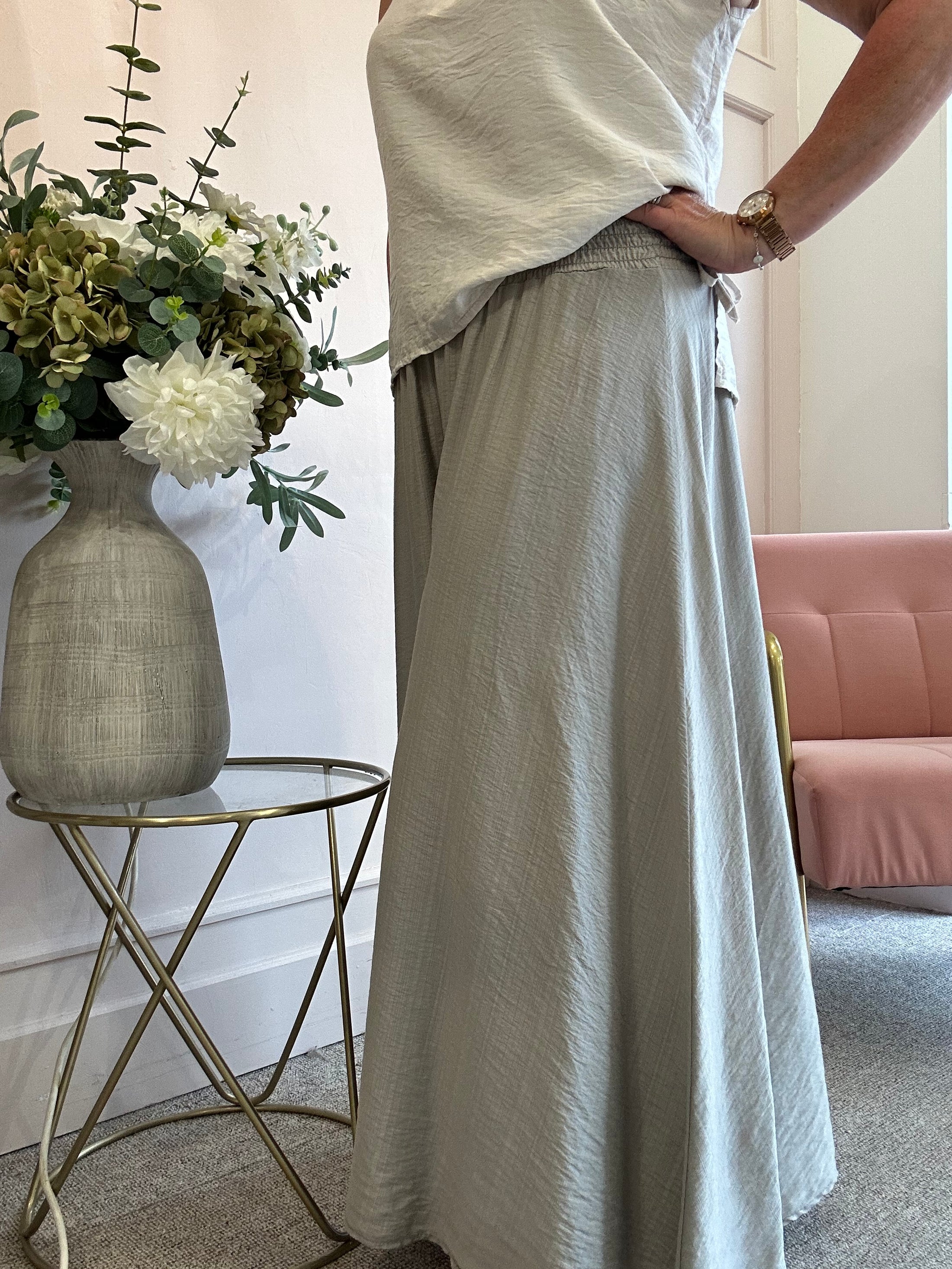 Deep Elasticated Waist Wide Pant - Stone