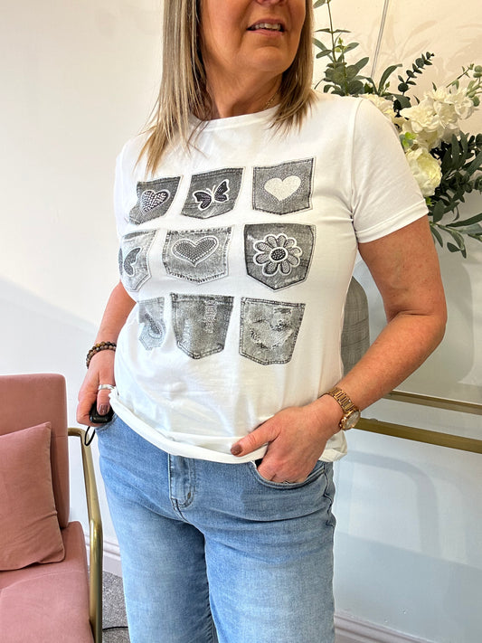 Butterfly T-Shirt - White/Black/Grey - Wardrobe By Simone