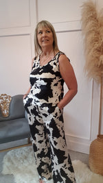 Cow Print Wide Pants - Black/Cream - Wardrobe By Simone