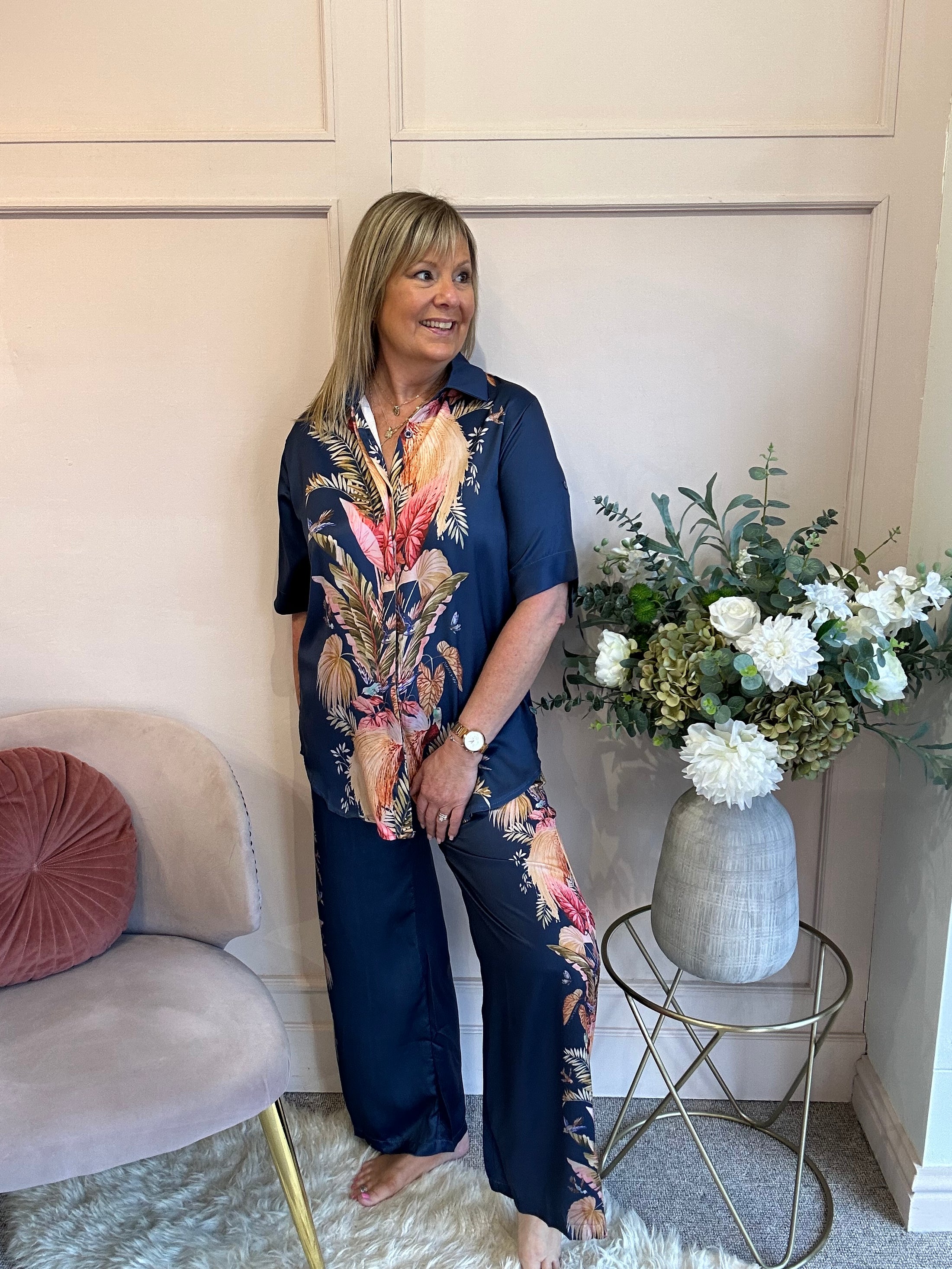 Tropical Paradise Shirt & Pant Set - Navy/Mix - Wardrobe By Simone