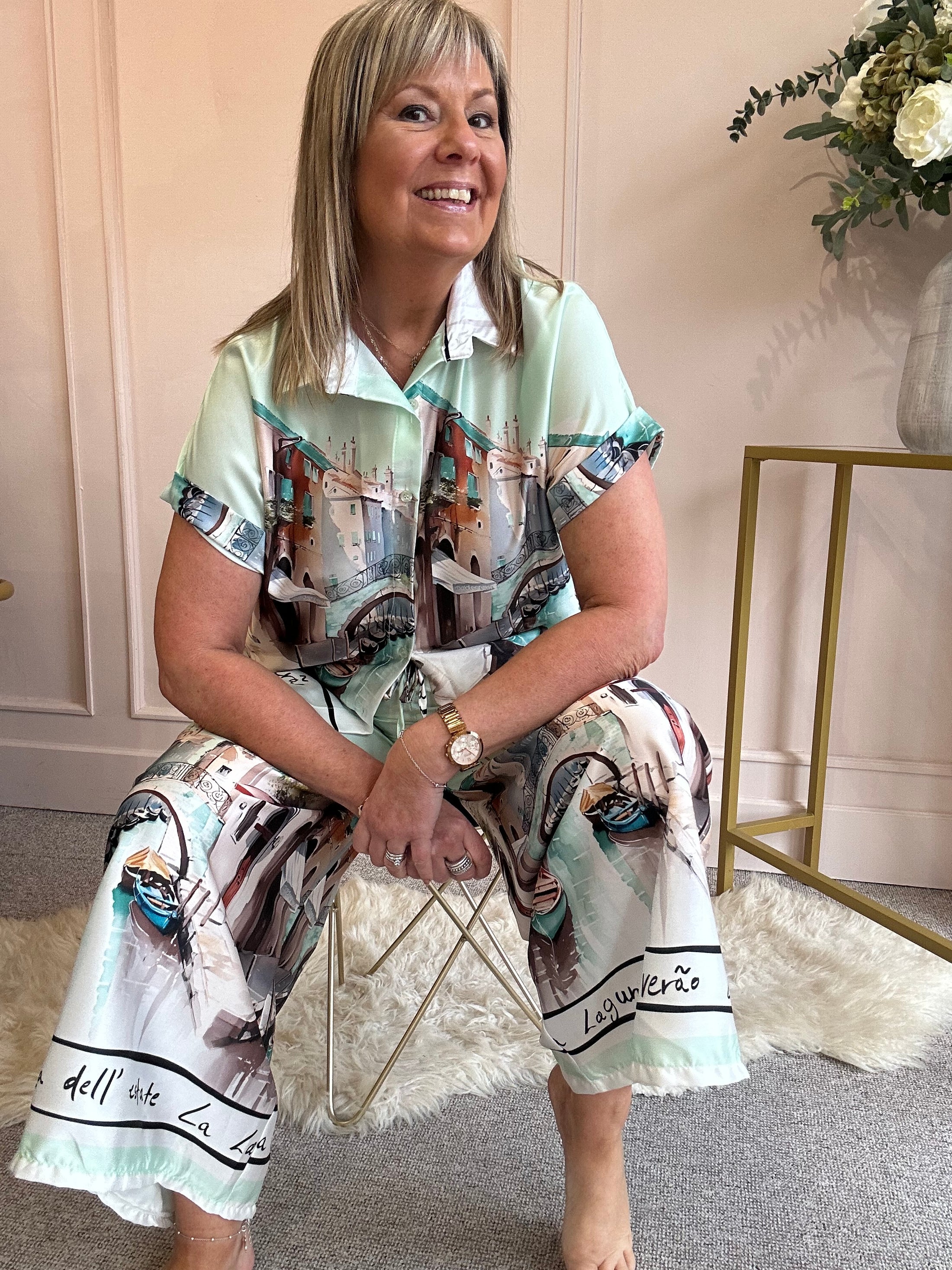 Vienna Scene Shirt & Pant Set - Mint/Mix - Wardrobe By Simone