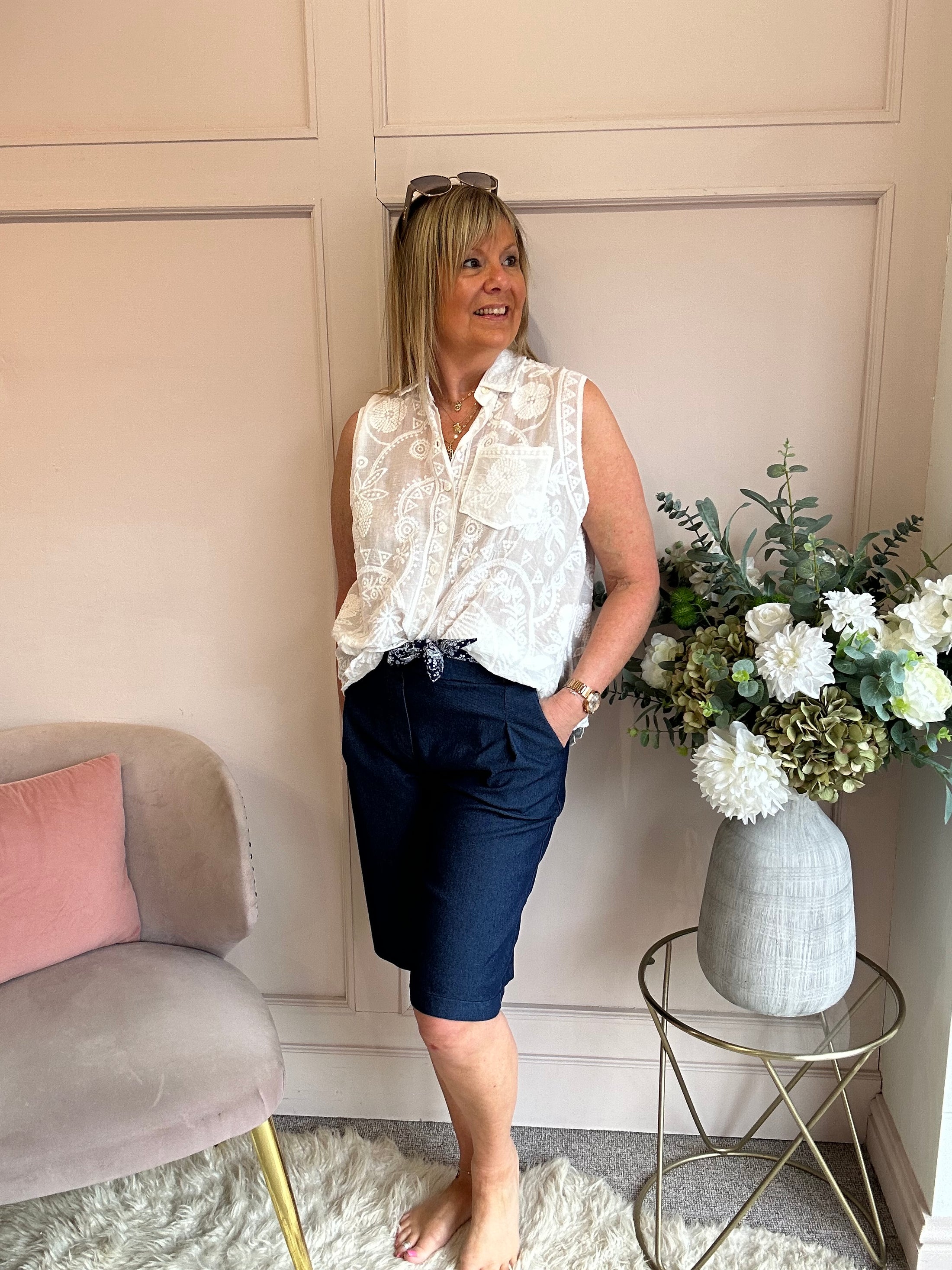 Embroidered Sleeveless Top  - White - Wardrobe By Simone