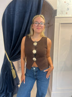 Gold Shell Buttons Waistcoat - Chocolate Brown