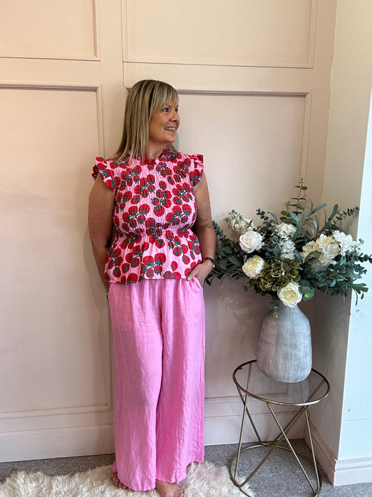 Cute Tomato Peplum Top  - Red/Pink - Wardrobe By Simone