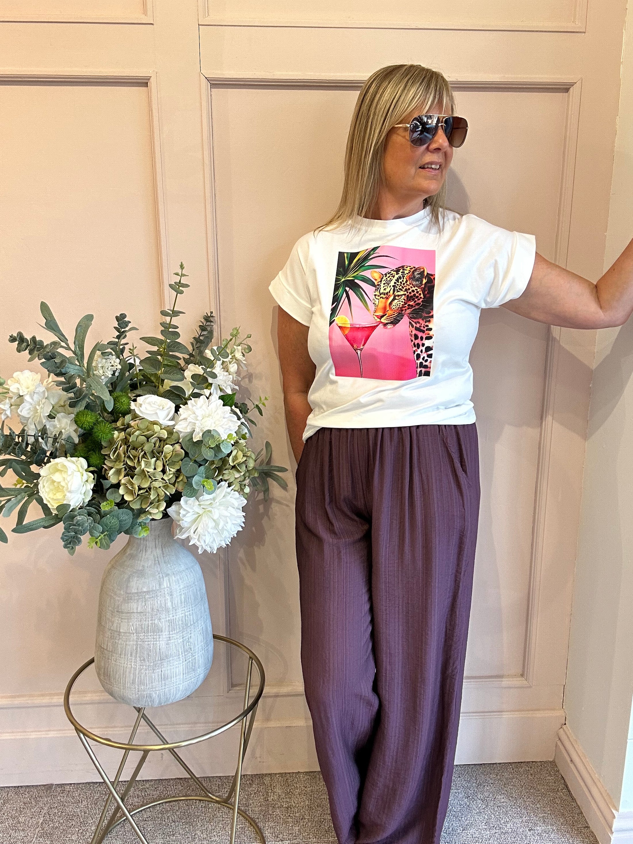 Leopard & Cocktail T Shirt  - White