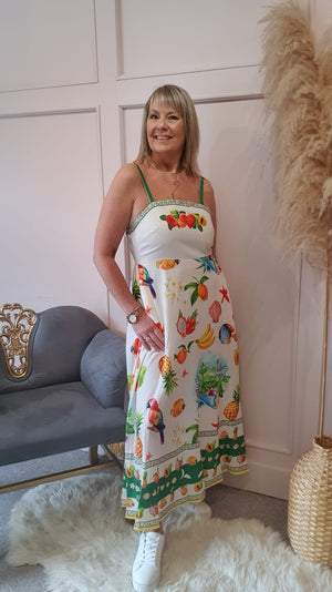 Fruits Of Summer Dress - Cream/Mix