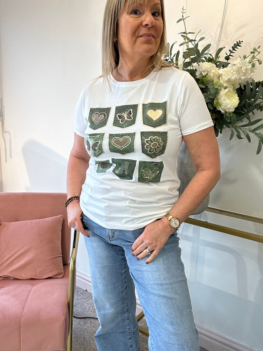 Butterfly T-Shirt - White/Green - Wardrobe By Simone