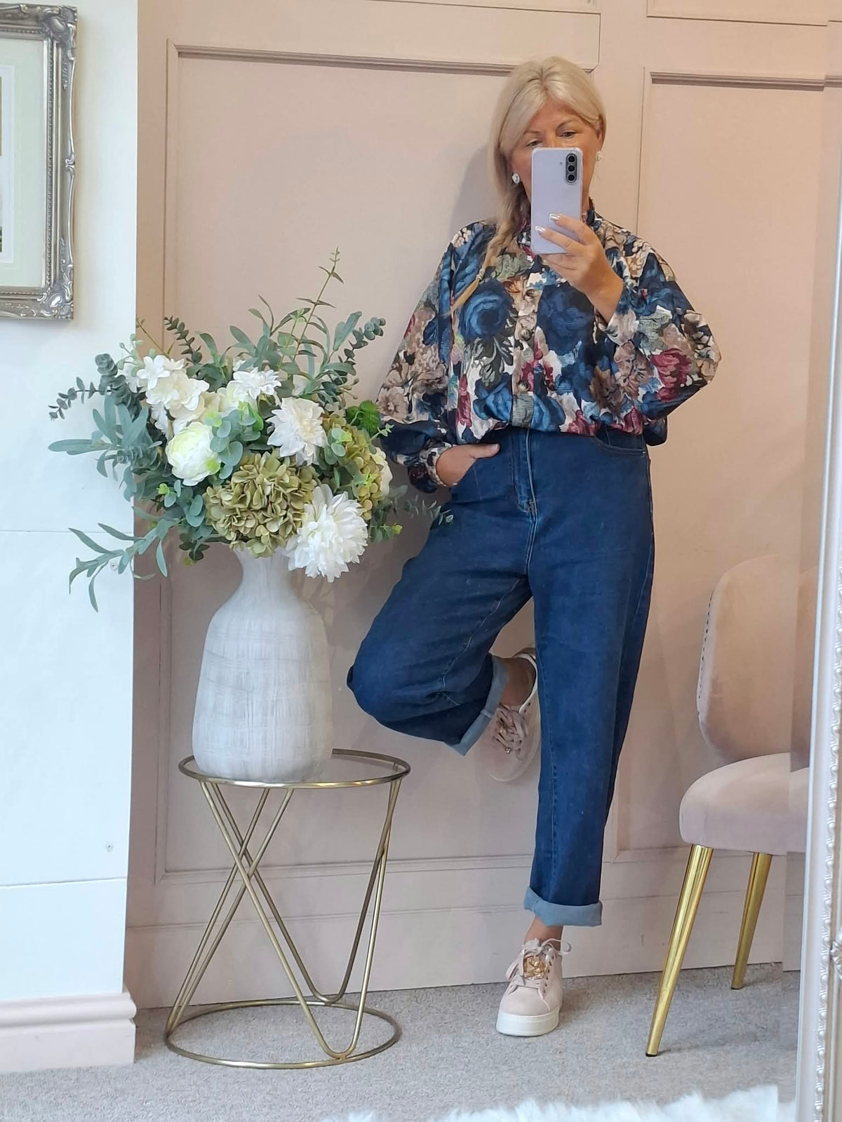 Floral Print Shirt/Jacket - Blue/Cream