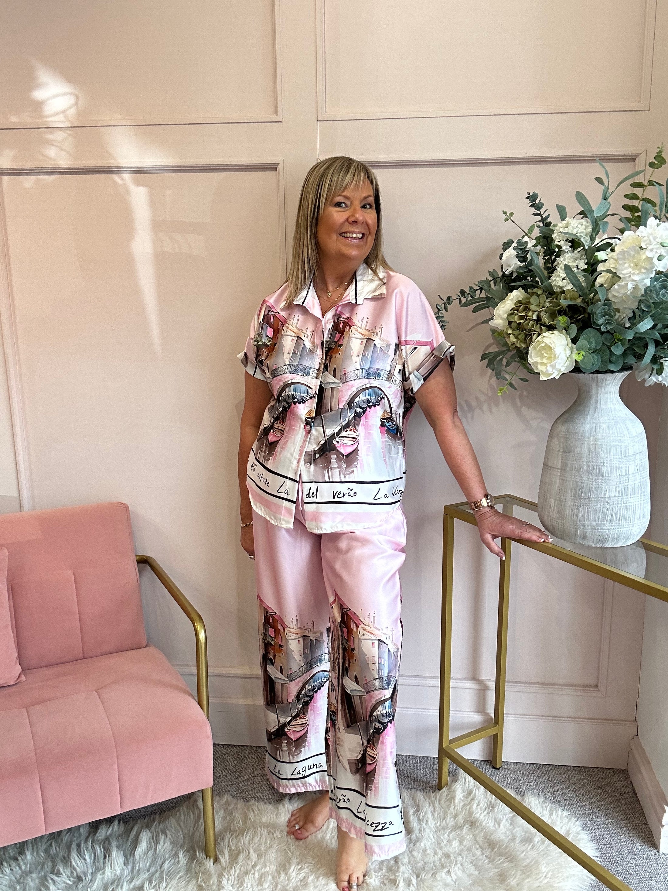 Vienna Scene Shirt & Pant Set - Pink/Mix - Wardrobe By Simone