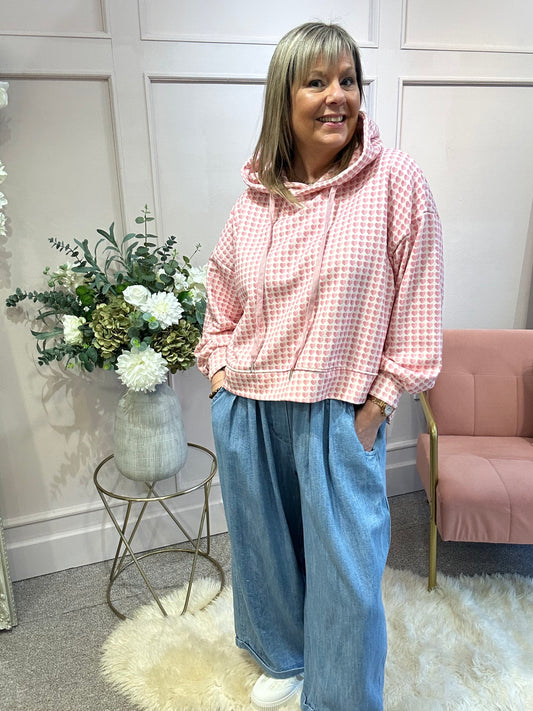 Little Hearts Hoody Jumper - Pink/Cream - Wardrobe By Simone