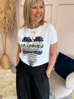 Navy Heart & Flecks Of Silver T Shirt - White - Wardrobe By Simone