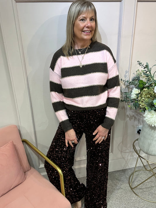 Bold Stripe Jumper - Brown/Pink