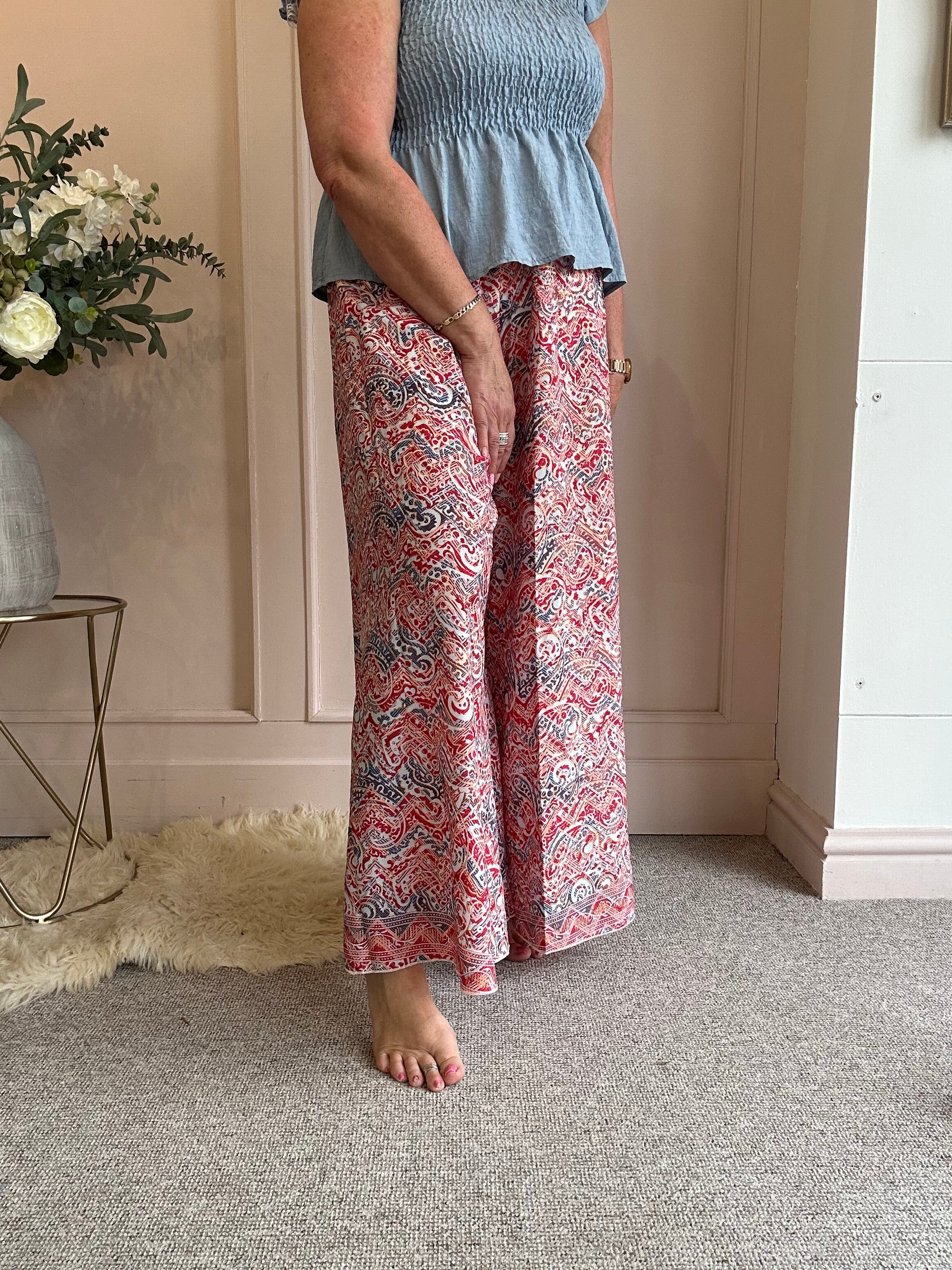 Paisley & Fleck Of Gold Wide Pant - Red