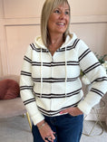 Load image into Gallery viewer, Hoody Striped Zip Cardigan- Cream/Brown
