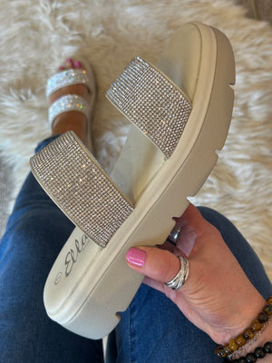 Sparkle Cross Band Sandal - Light Cream