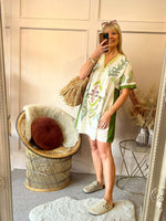 Boho Inspired Tunic Dress - Green/Cream