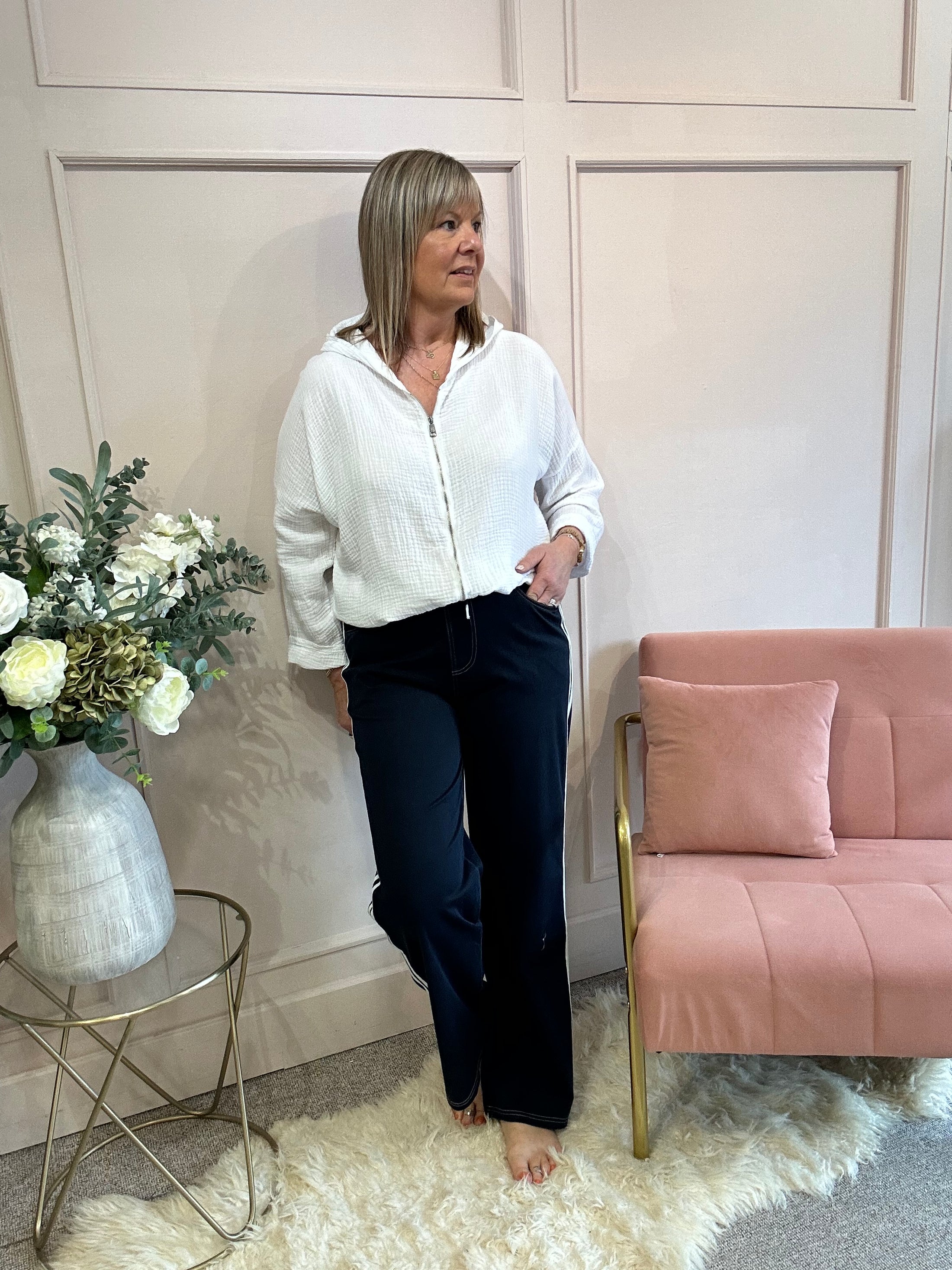 Zipped Hoody Top - White - Wardrobe By Simone