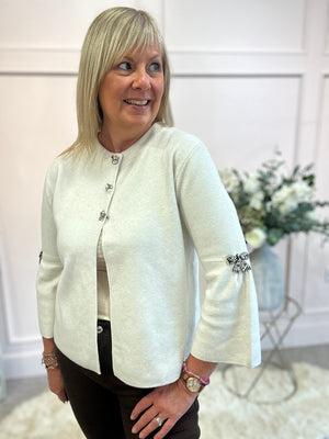 Sparkle Bow Detail Cardigan  - Cream