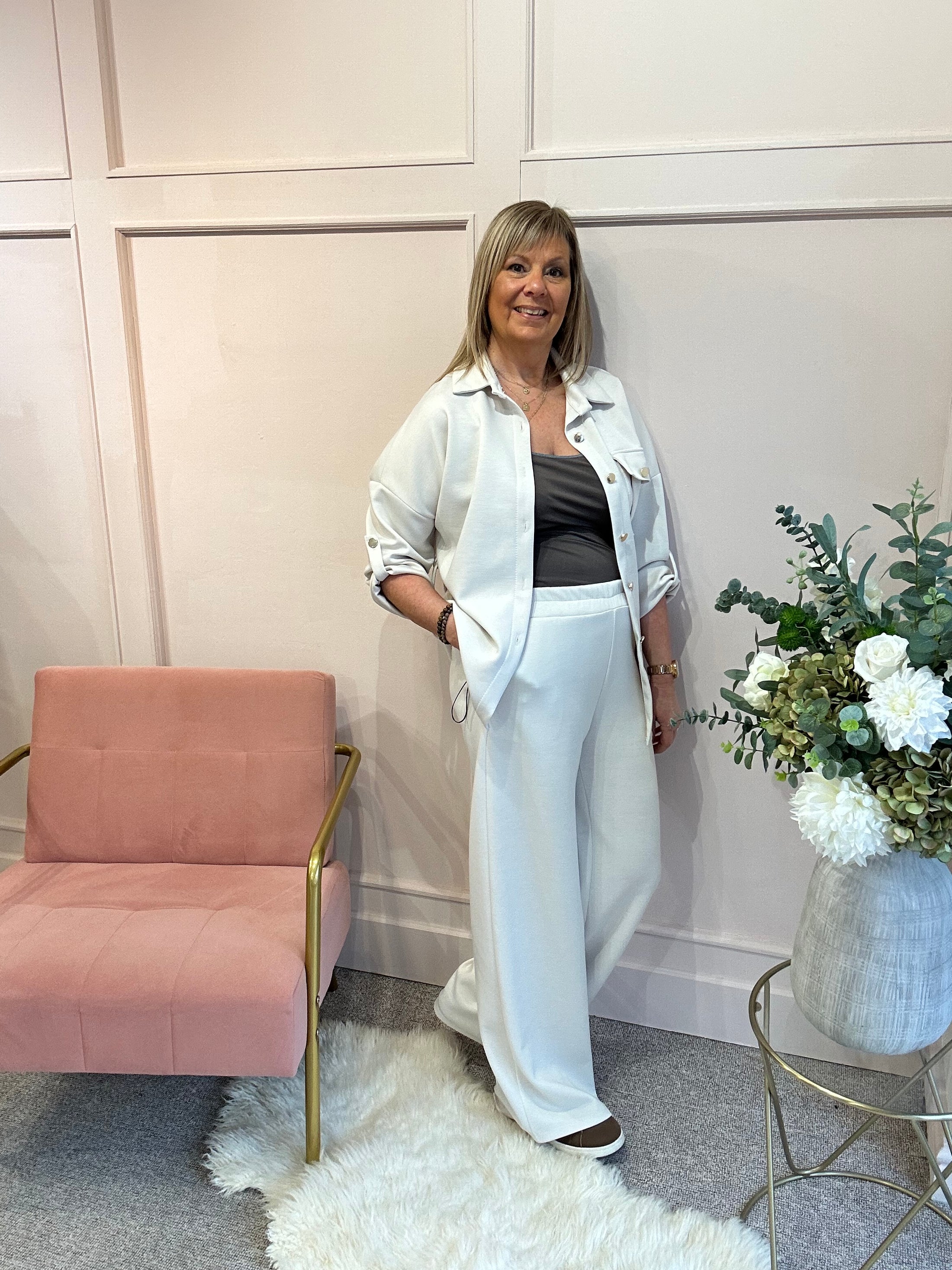 Tunic Shirt Jacket &Trouser Set - Cream