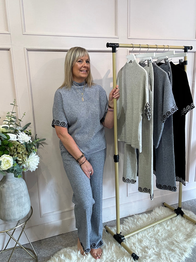 Swirl Detail Jumper & Pant Set - Grey