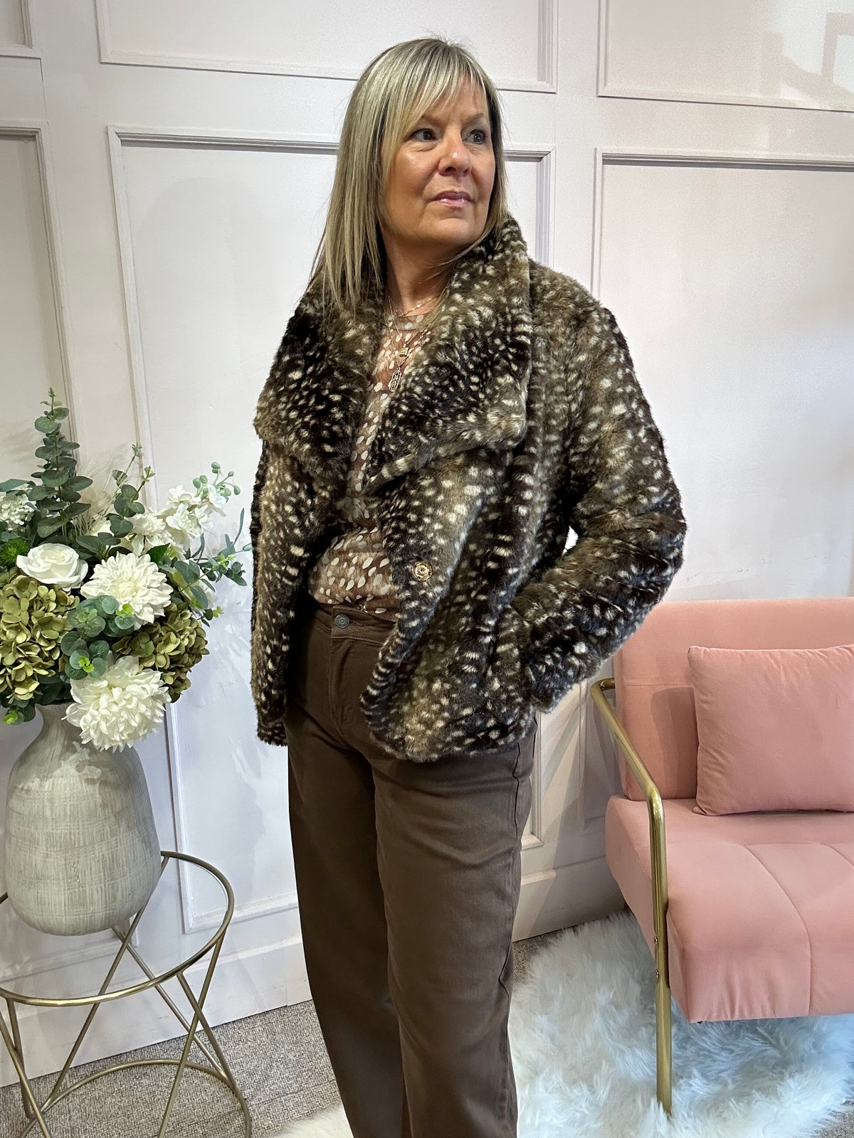 Bambi Deep Collar Jacket  - Brown/Cream