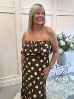 Polka Dress Bardot - Brown/Cream