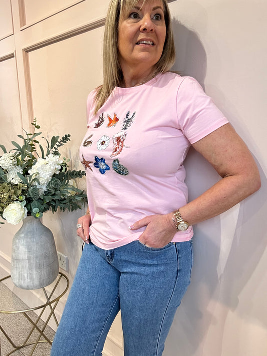 By The Seaside T-Shirt - Pink - Wardrobe By Simone