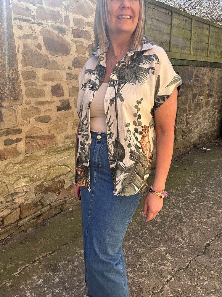 Cheetah & Palm Print Shirt - Cream/Khaki