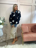 Load image into Gallery viewer, Stars & Denim Collar Jumper - Navy/White
