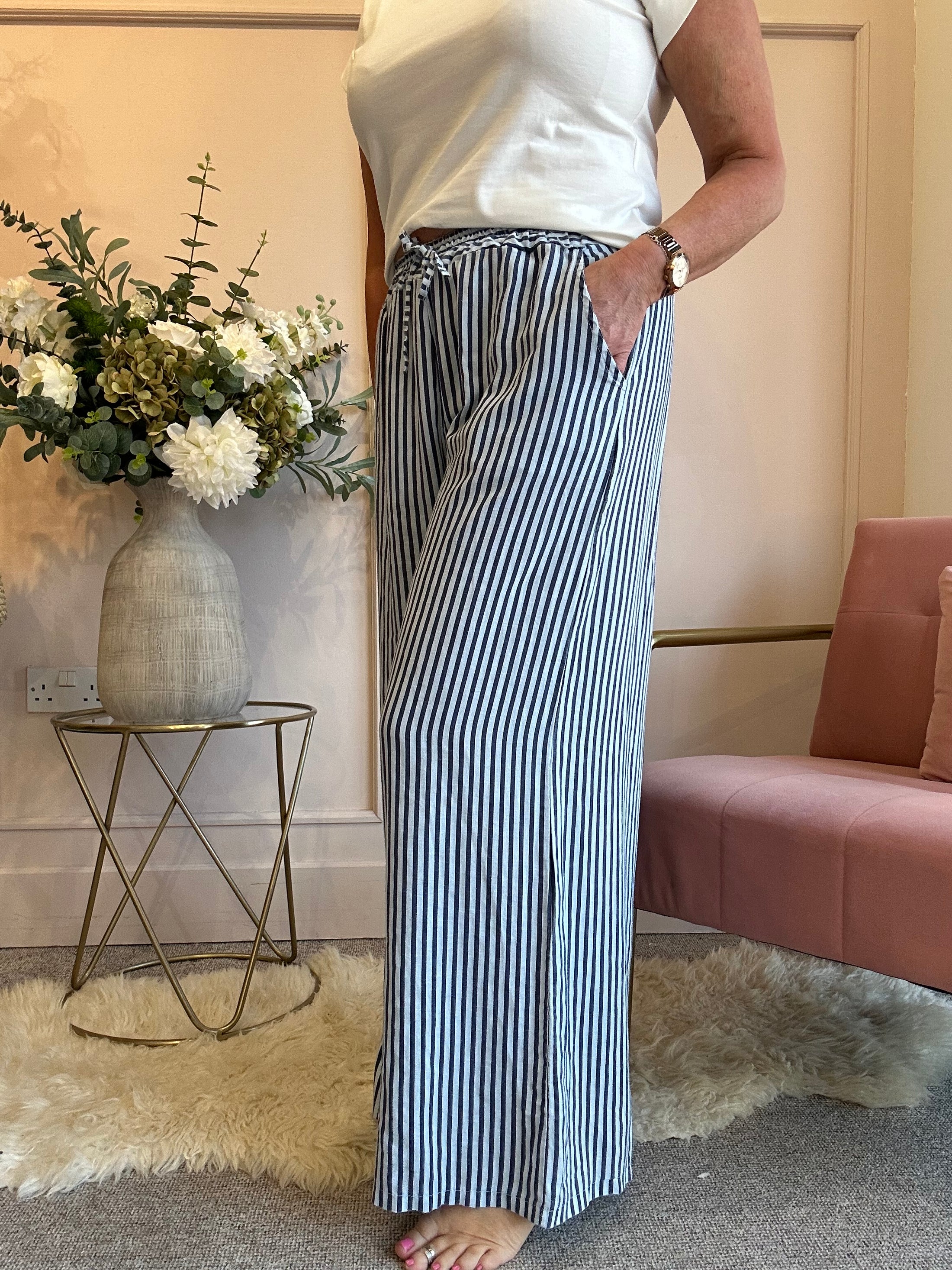 Dare To Stand Out Striped Pant - Indigo/Soft Blue - Wardrobe By Simone